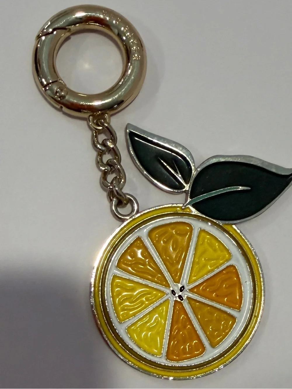 Juicy Enamel Citrus Orange Slice Keychain Gold Spring Gate Purse Bag Charm